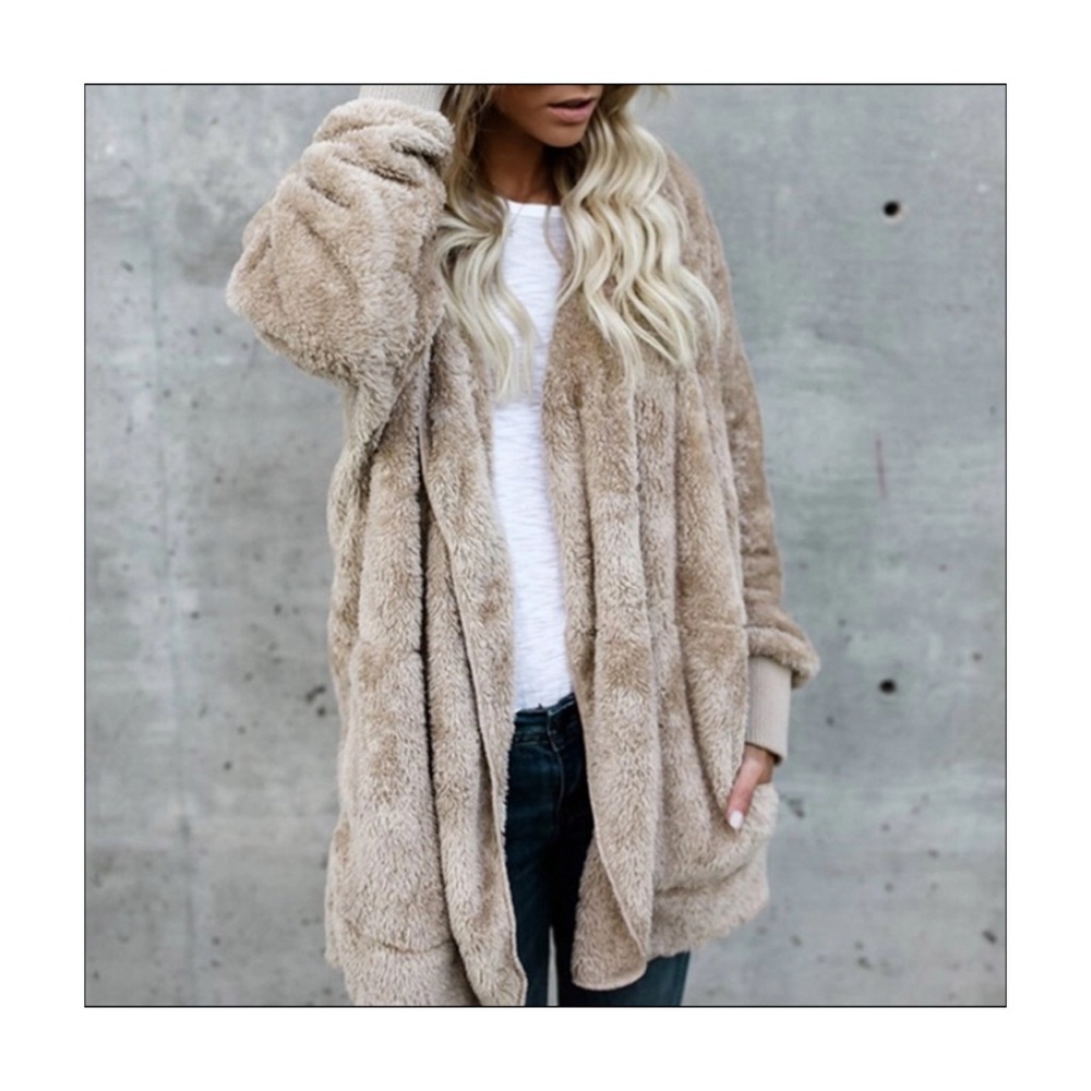 Cozy Tan/Khaki Sherpa Sweater Jacket